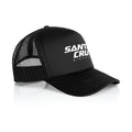 Gorra Santa Cruz Stack Trucker negra con logo frontal y paneles de malla.