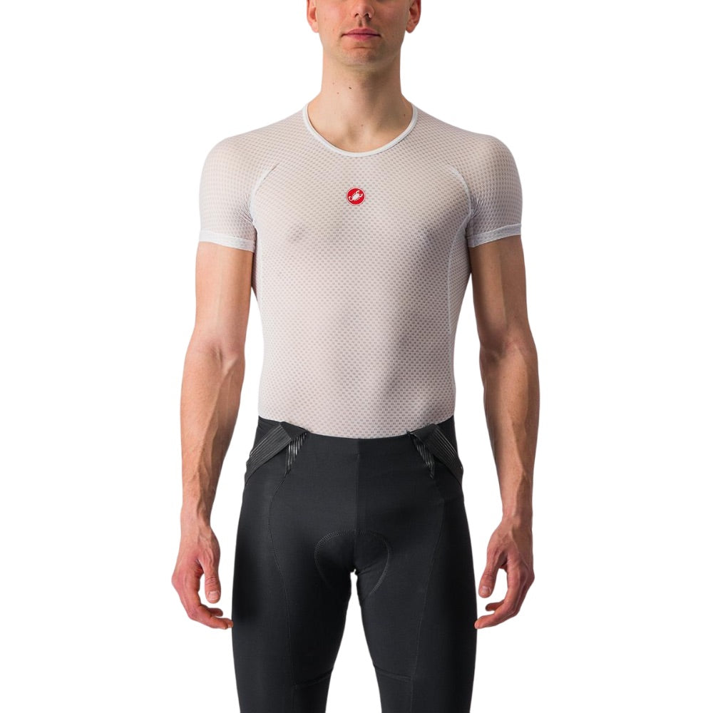 Base Layer Castelli Pro Issue SS blanco, vista frontal con modelo