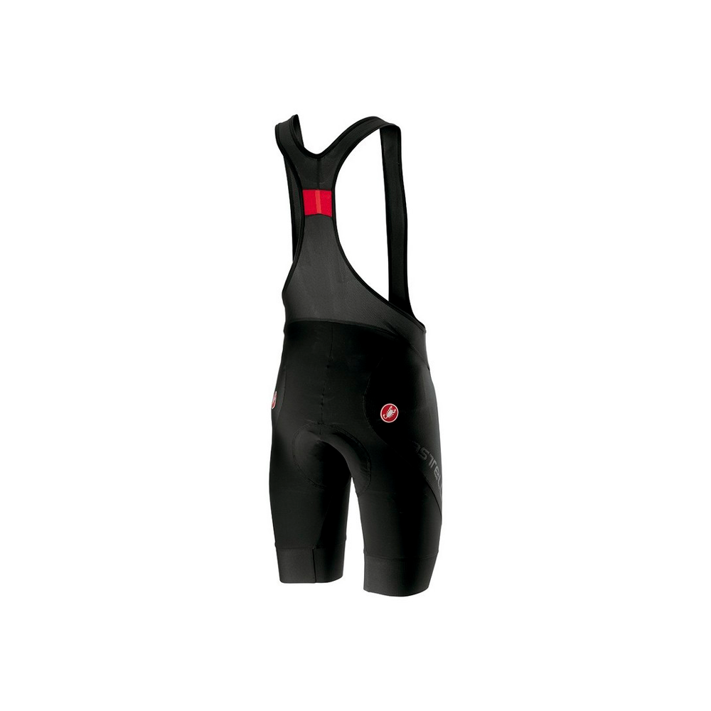 Bibshort Castelli Endurance 2 negro, vista posterior con tirantes de malla y logo