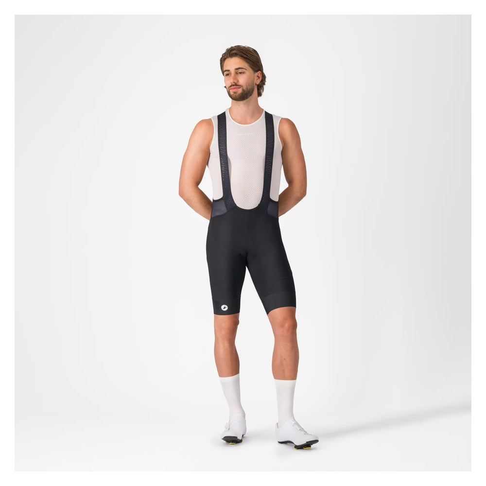 Bibshort Castelli Endurance 4 negro, vista frontal con tirantes en modelo