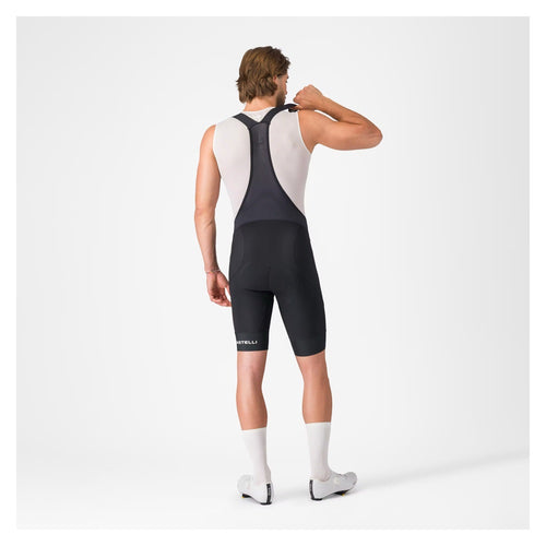 Bibshort Castelli Endurance 4 negro, vista posterior de tirantes y badana en modelo