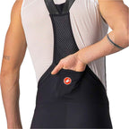 Bibshort Castelli Unlimited Ultimate Liner negro, detalle del bolsillo posterior y tirantes.