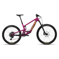 Bicicleta Santa Cruz Bronson V5 rosa en vista lateral completa sobre fondo blanco.