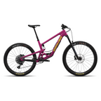 Bicicleta Santa Cruz Bronson V5 rosa en vista lateral completa sobre fondo blanco.