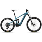 Bicicleta eléctrica Santa Cruz Bullit C MX Kit 70 turquesa vista de lado sobre fondo blanco.