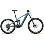 Bicicleta eléctrica Santa Cruz Bullit C MX Kit 90 turquesa vista de lado sobre fondo blanco.