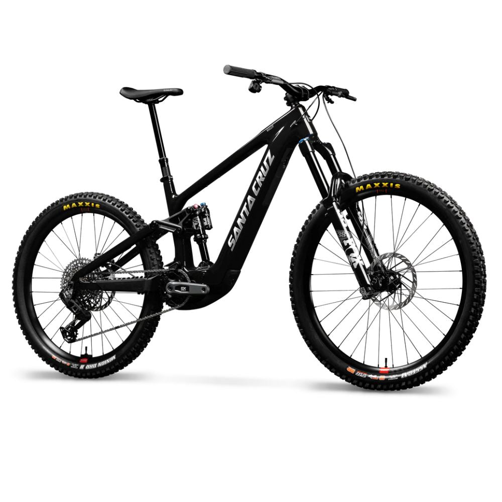 Bicicleta eléctrica Santa Cruz Bullit C MX Kit GX AXS negra en vista frontal de tres cuartos.
