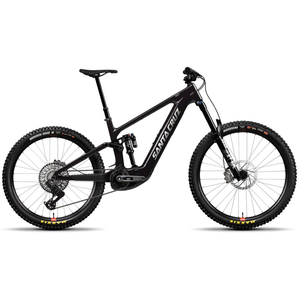 Bicicleta eléctrica Santa Cruz Bullit C MX Kit GX AXS negra vista de lado sobre fondo blanco.