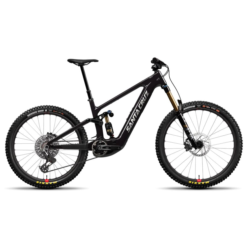Bicicleta eléctrica Santa Cruz Bullit CC MX Kit X0 AXS RSV negra vista de lado sobre fondo blanco.