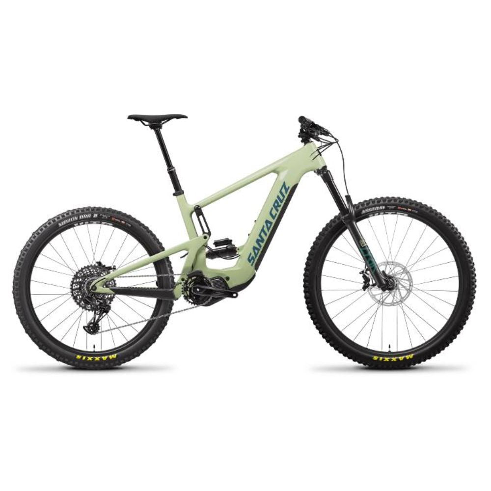 Bicicleta Santa Cruz Heckler CC Kit GX AXS verde vista lateral sobre fondo blanco.