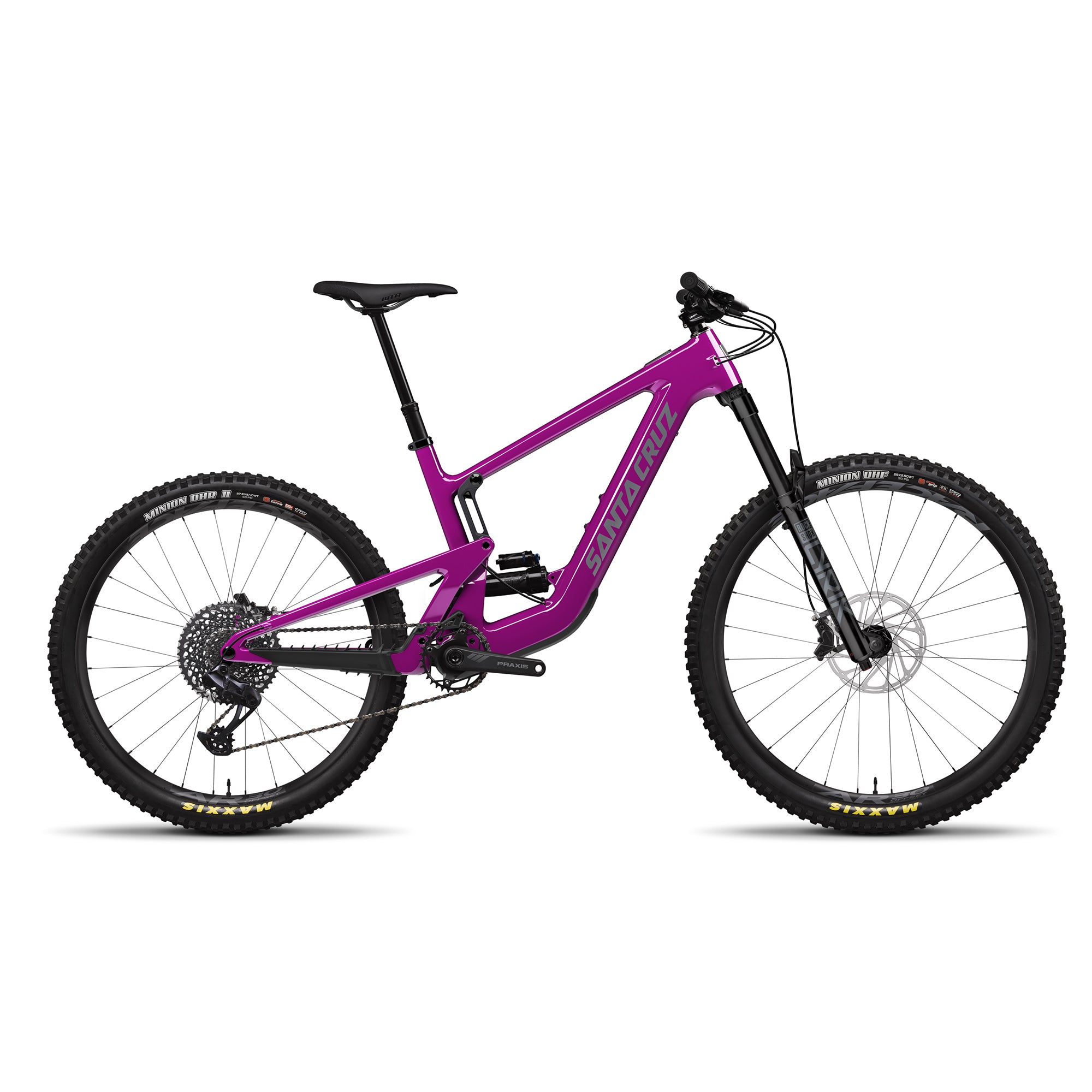 Bicicleta Santa Cruz Heckler SL C Kit Stout magenta vista lateral sobre fondo blanco.