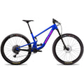 Bicicleta Santa Cruz Tallboy azul en vista lateral completa sobre fondo blanco.