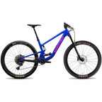 Bicicleta Santa Cruz Tallboy azul en vista lateral completa sobre fondo blanco.