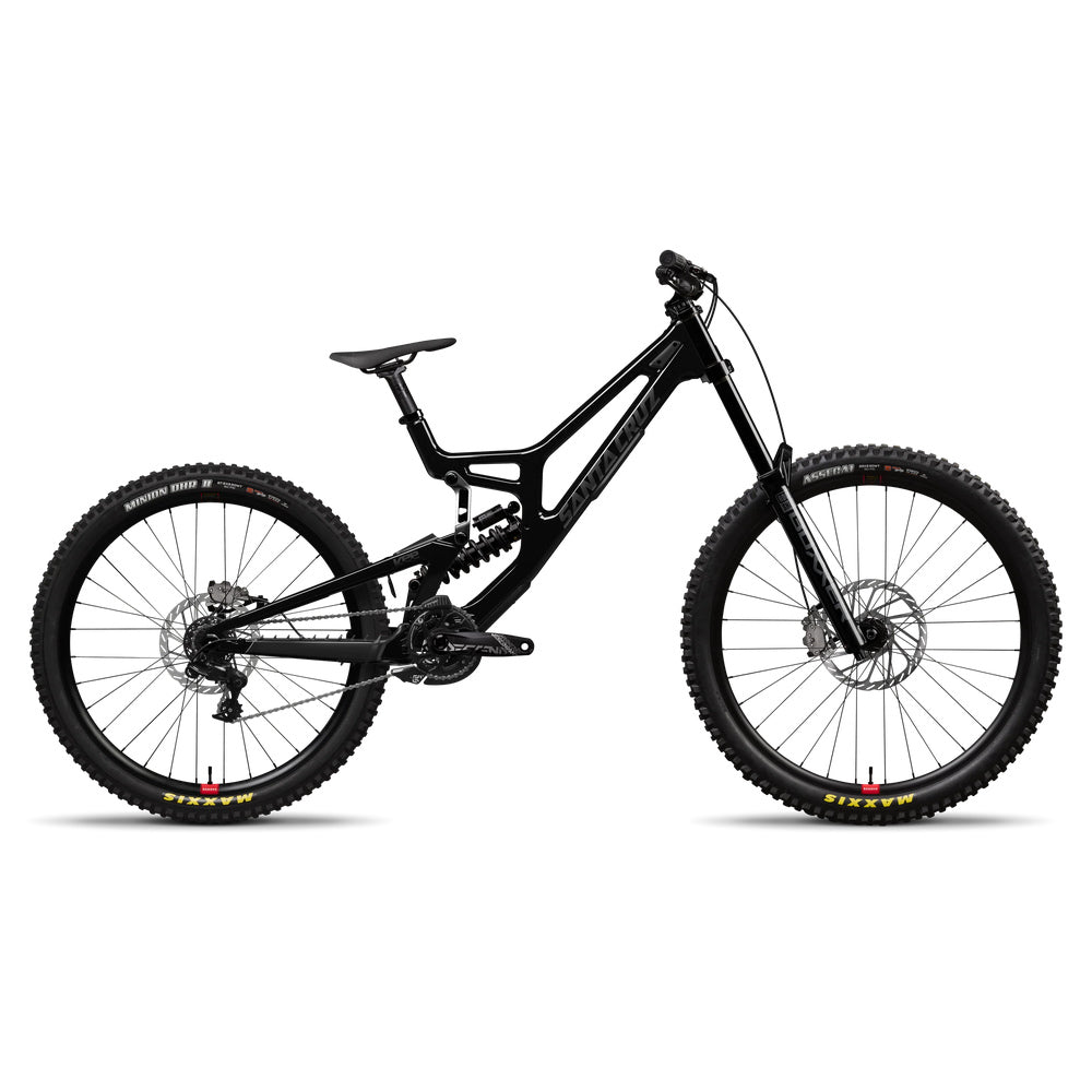 Imagen de referencia Santa Cruz V10 CC kit S Gloss Black Sparkle, bicicleta completa sobre fondo blanco.