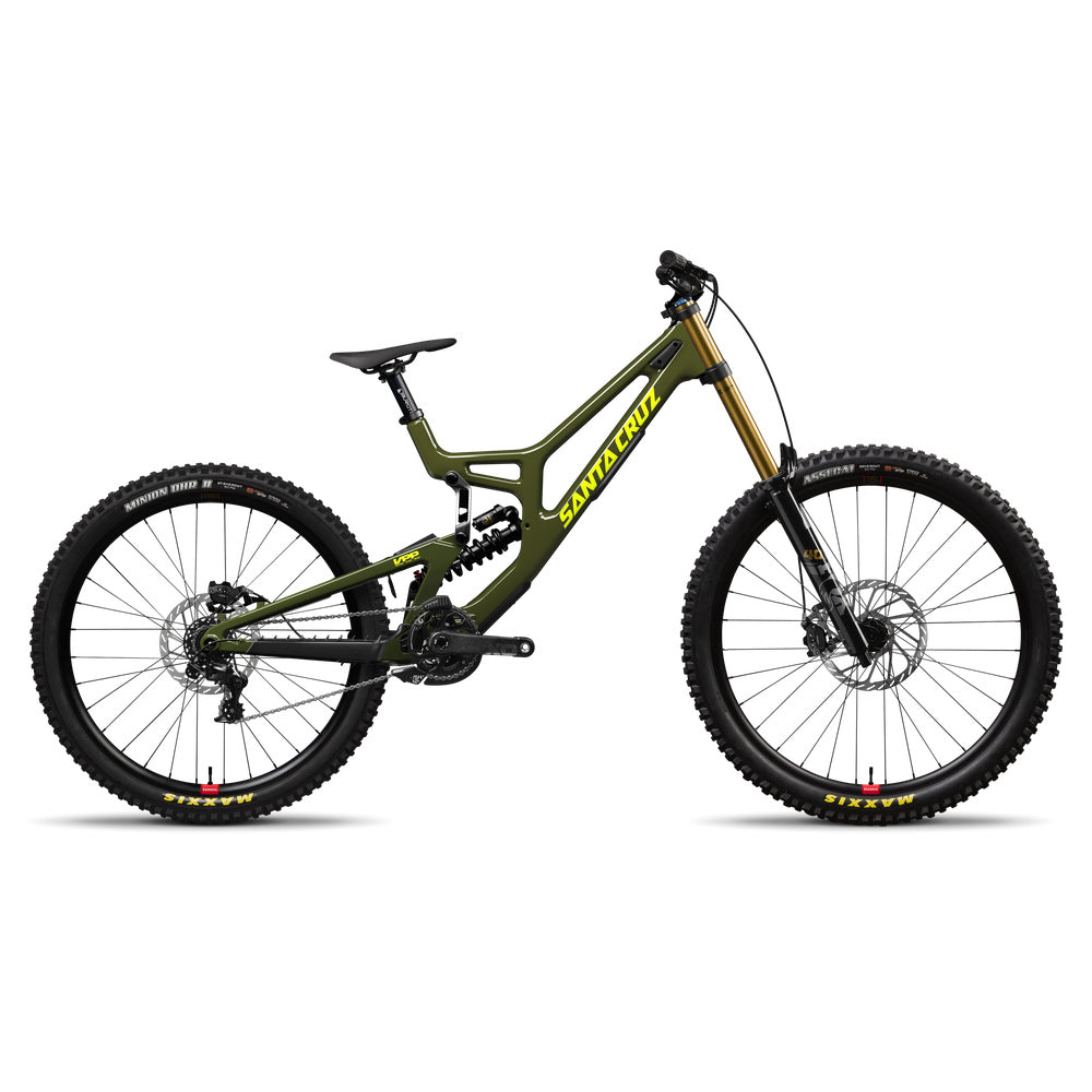 Imagen de referencia Santa Cruz V10 CC MX kit X01 Gloss Kelp Green, bicicleta completa sobre fondo blanco.
