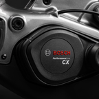 Detalle del motor Bosch Performance Line CX de la Santa Cruz Vala AL MX Kit Deore gris.