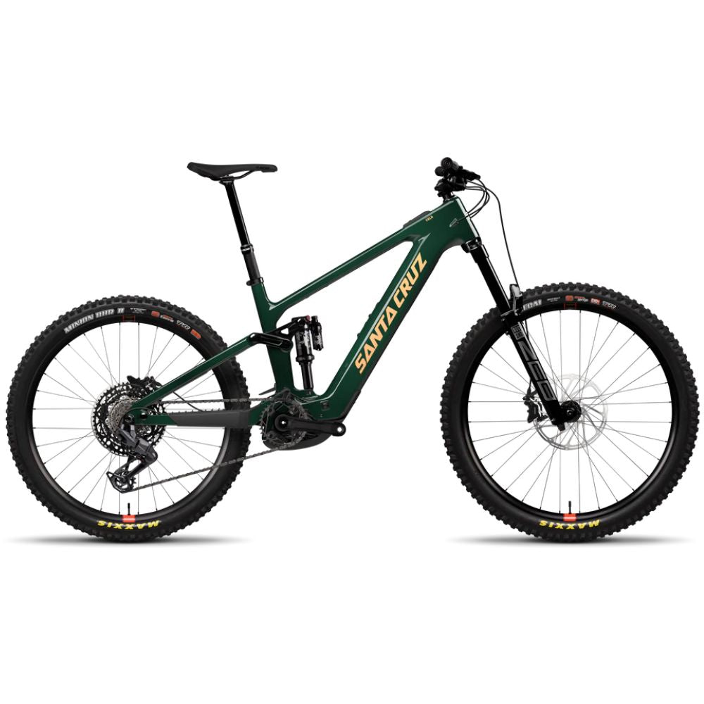 Bicicleta eléctrica Santa Cruz Vala C MX Kit 70 verde vista de lado sobre fondo blanco.