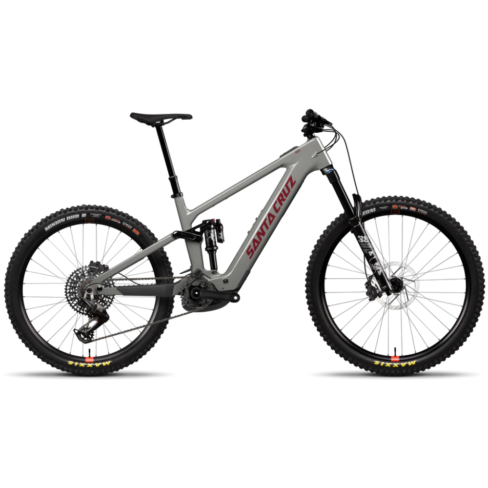 Bicicleta eléctrica Santa Cruz Vala C MX Kit 90 gris vista de lado sobre fondo blanco.