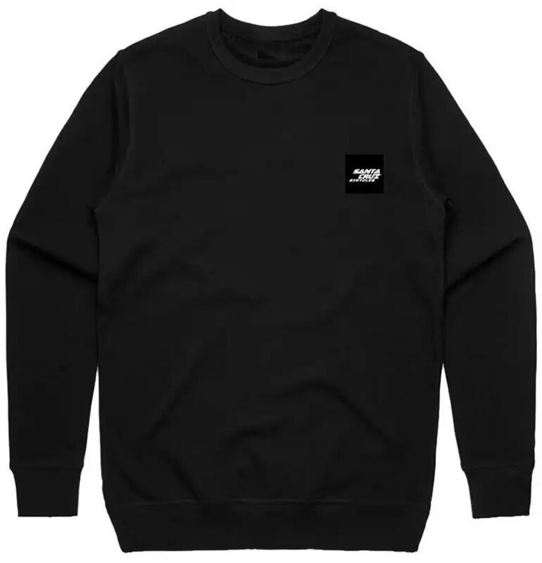 Buso Santa Cruz Patch Crew negro de cuello redondo visto de frente con parche en el pecho.