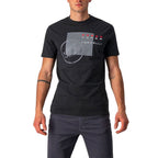 Camiseta Castelli Maurizio negra, vista frontal con gráfico Rosso Corsa en modelo