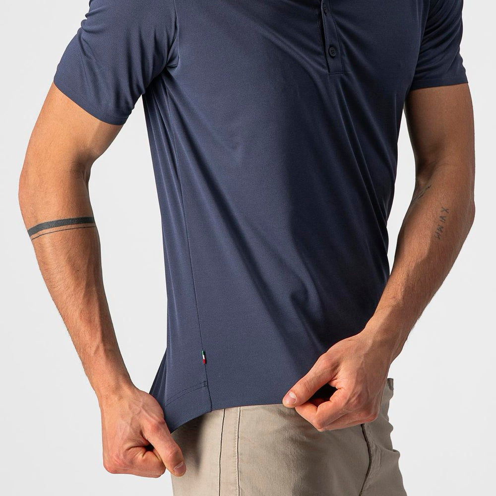 Camiseta Castelli Polo 2 Savile Blue, detalle de corte y tejido