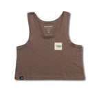 Camiseta corta Santa Cruz Women's Blur Squared Crop café vista frontal con logo en el pecho.