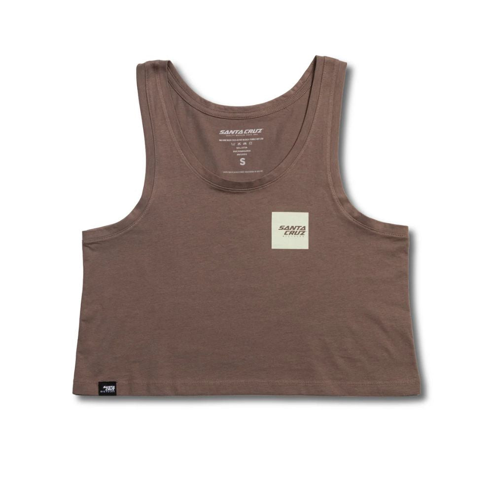 Camiseta corta Santa Cruz Women's Blur Squared Crop café vista frontal con logo en el pecho.