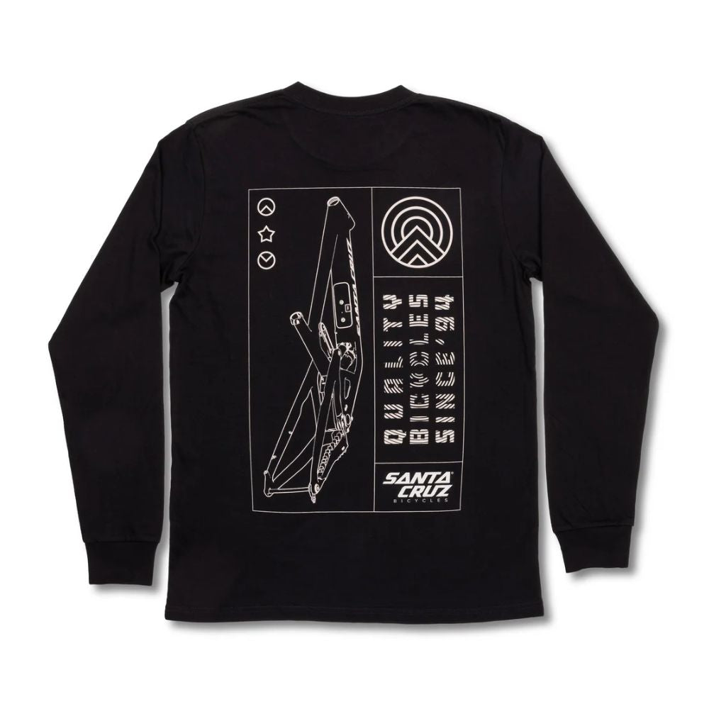 Camiseta de manga larga Santa Cruz Framed LS Tee negra vista posterior con gráfico de bicicleta.