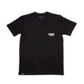 Camiseta Santa Cruz Stash Pocket Tee negra vista frontal con bolsillo y logo blanco.