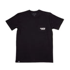 Camiseta Santa Cruz Stash Pocket Tee negra vista frontal con bolsillo y logo blanco.