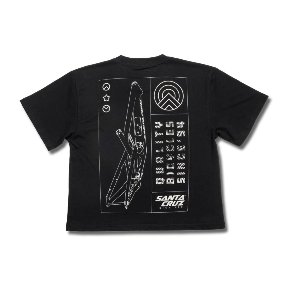Camiseta Santa Cruz Women's Framed Tee negra vista posterior con gráfico de bicicleta.