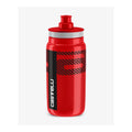 Caramañola Castelli Water Bottle roja con gráficos negros, logo blanco y boquilla roja, vista frontal.