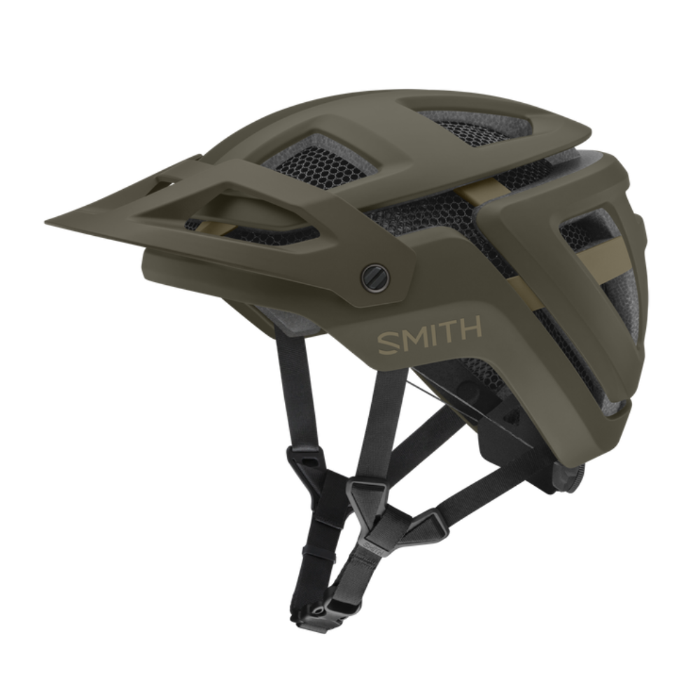 Casco Smith Forefront 3 Matte Forest con Mips, Koroyd y visera ajustable, vista lateral sobre fondo blanco