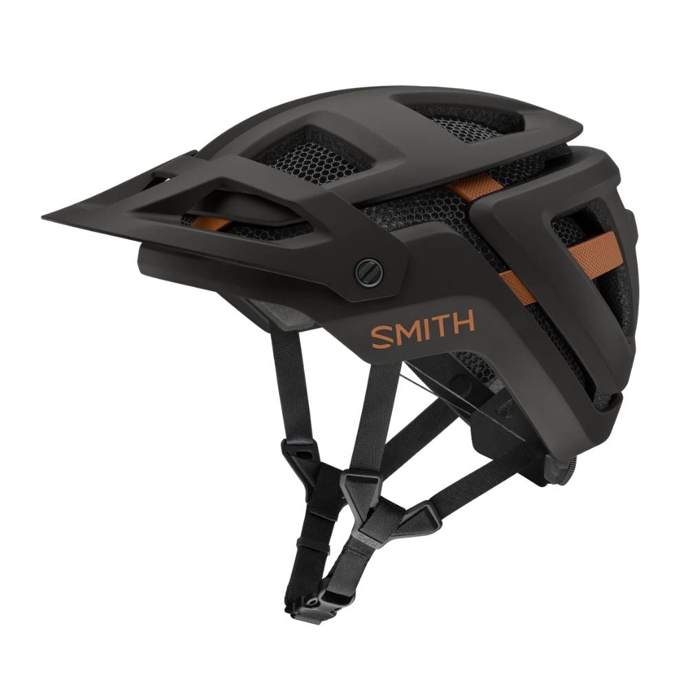 Casco Smith Forefront 3 Matte Gravy con detalles naranjas, Mips y Koroyd, vista lateral sobre fondo blanco