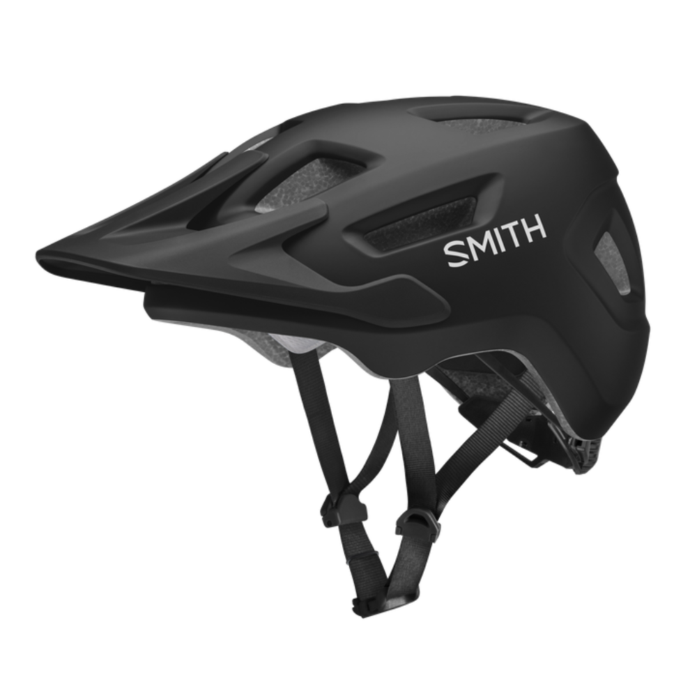 Casco infantil Smith Sidekick Jr Matte Black con visera integrada y Mips, vista lateral izquierda sobre fondo blanco