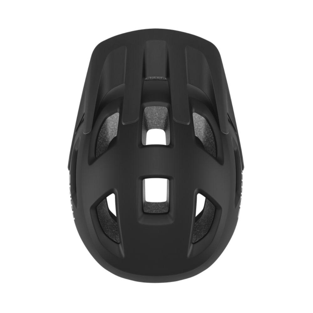 Casco infantil Smith Sidekick Jr Matte Black con visera integrada y ventilaciones, vista superior sobre fondo blanco