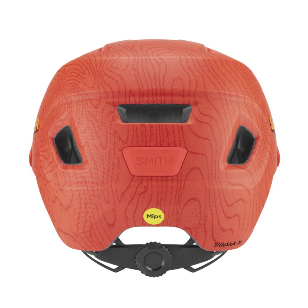 Casco infantil Smith Sidekick Jr Matte Blaze con Mips y dial de ajuste, vista posterior sobre fondo blanco