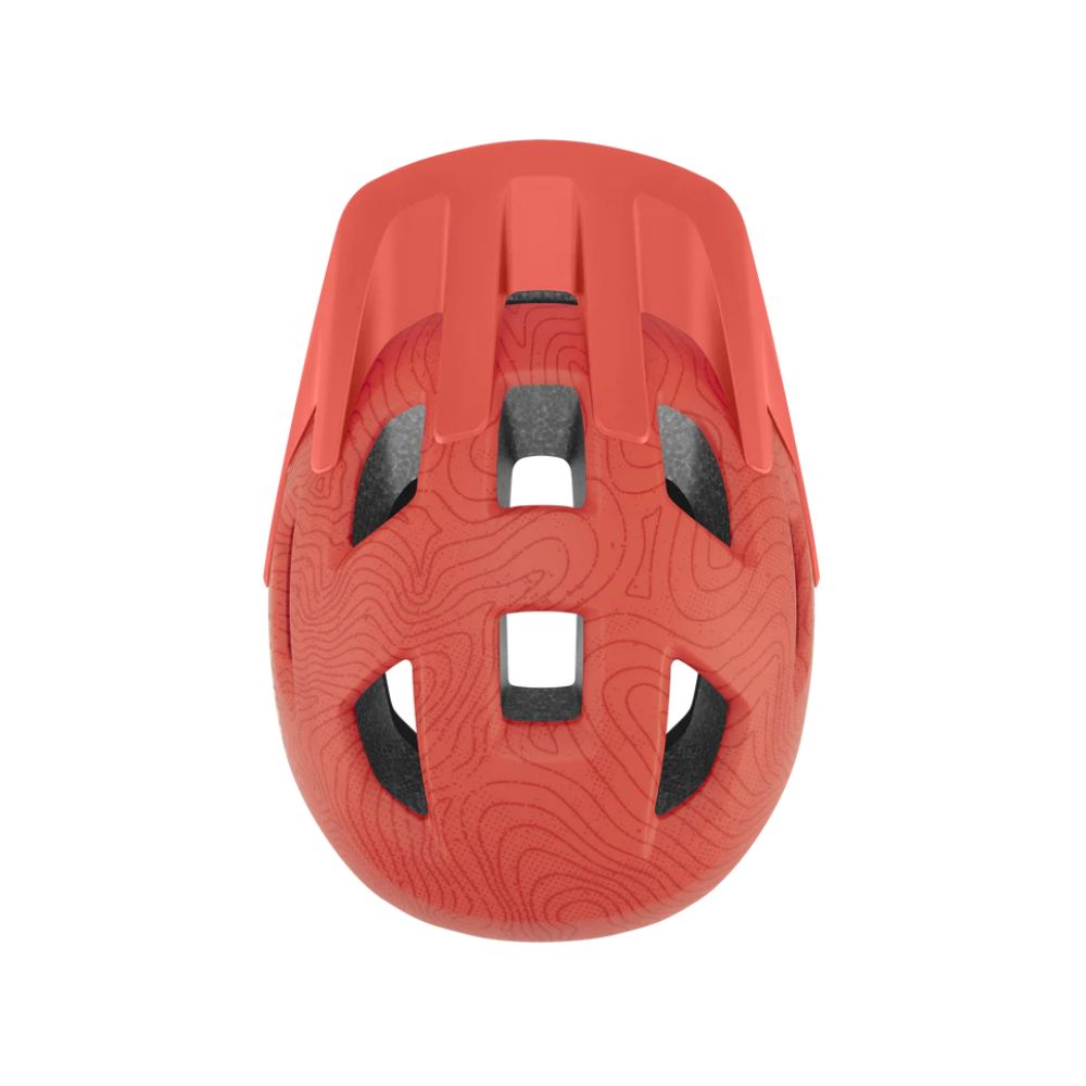 Casco infantil Smith Sidekick Jr Matte Blaze con visera integrada y ventilaciones, vista superior sobre fondo blanco