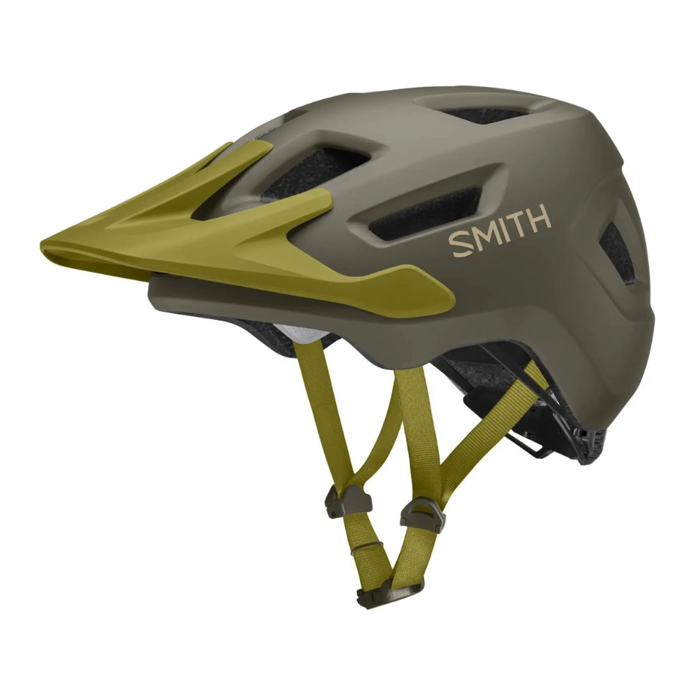 Casco infantil Smith Sidekick Jr Matte Forest con visera verde y Mips, vista lateral izquierda sobre fondo blanco