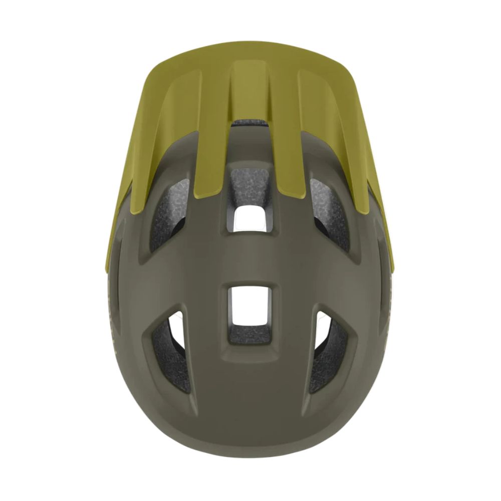 Casco infantil Smith Sidekick Jr Matte Forest con visera verde y ventilaciones, vista superior sobre fondo blanco
