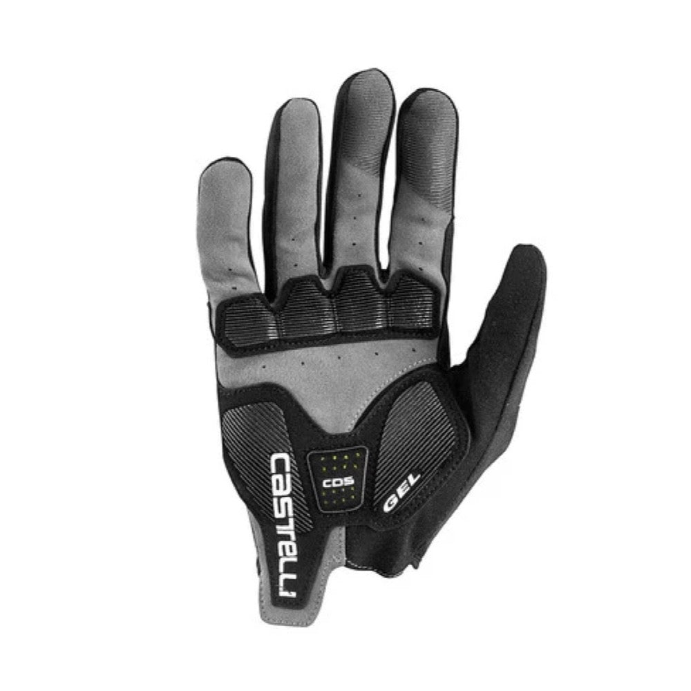 Guante Castelli Arenberg Gel LF verde militar, vista de la palma gris y negra con zonas de gel.