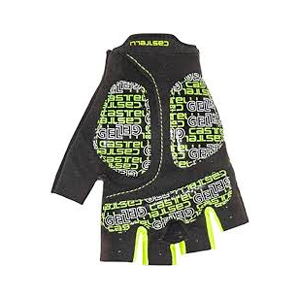 Guante Castelli Arenberg Gel negro y amarillo flúor, vista de la palma con gel