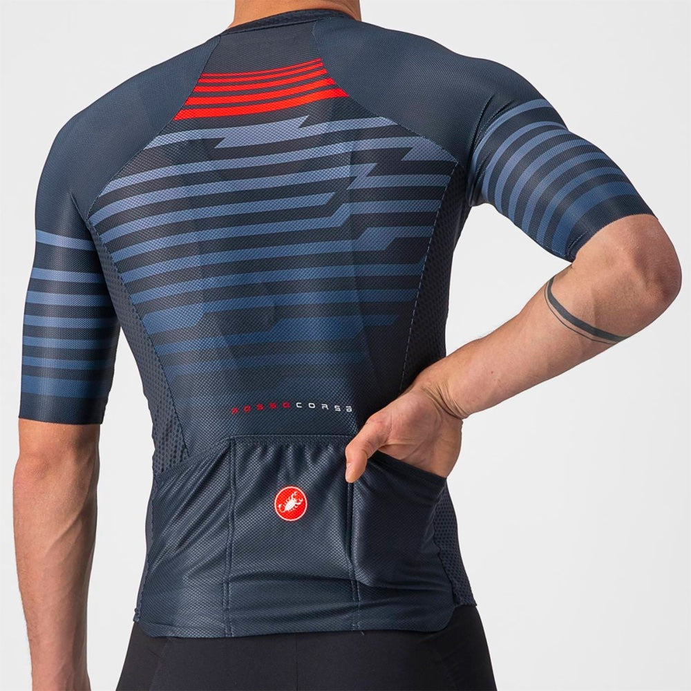 Jersey Castelli Climbers 3.0 SL Saville Blue, detalle posterior y bolsillos
