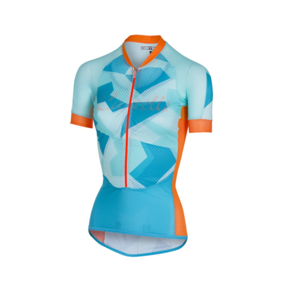 Jersey Castelli Climbers W Sky Blue con naranja, vista frontal