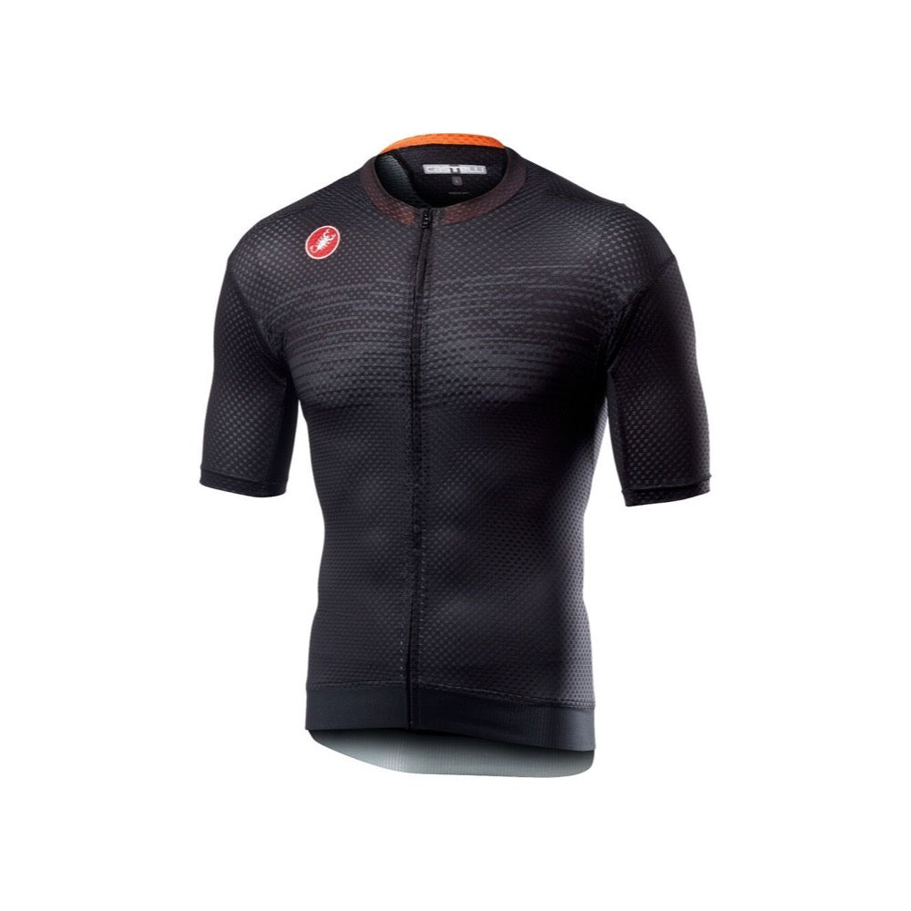 Jersey Castelli Insider negro, vista frontal con cremallera completa y tejido de malla.