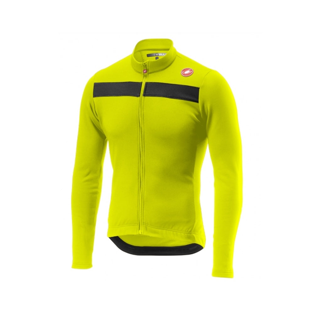 Jersey Castelli Puro 3 FZ amarillo fluo de manga larga, vista frontal con banda negra
