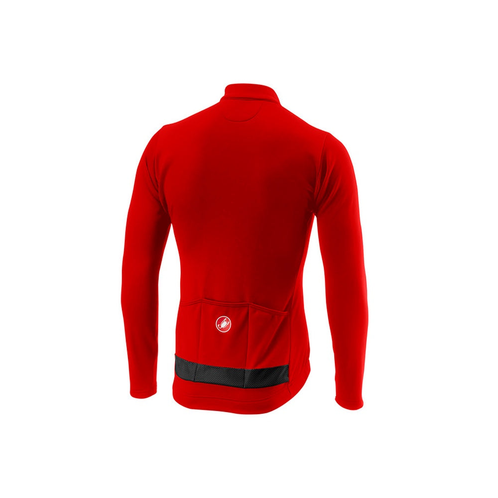 Jersey Castelli Puro 3 FZ rojo de manga larga, vista posterior con tres bolsillos