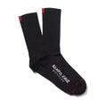 Medias Santa Cruz Ride Sock negras con detalles rojos y logotipo blanco, vista de producto.