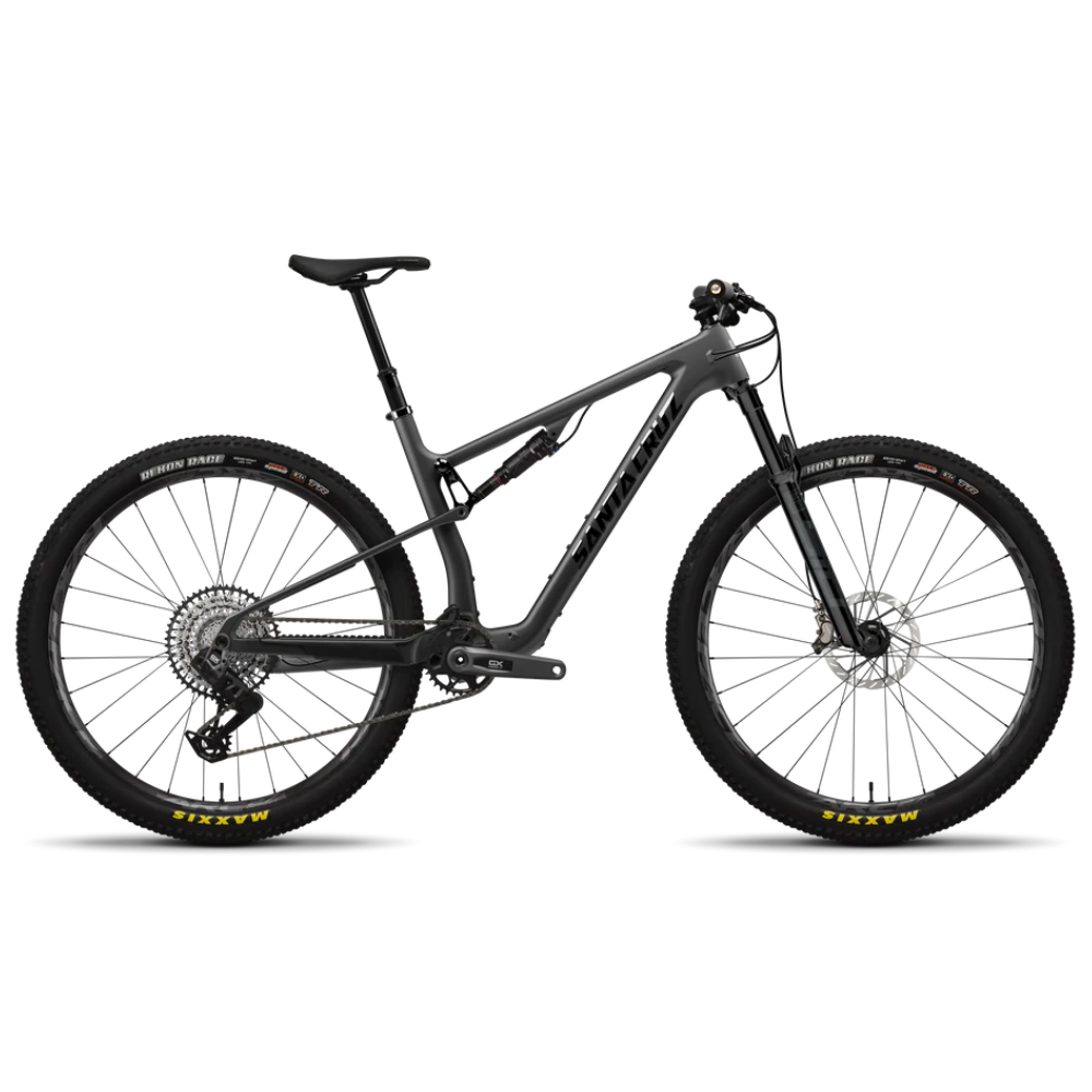 Bicicleta Santa Cruz Blur V4 C GX AXS negra en vista lateral completa