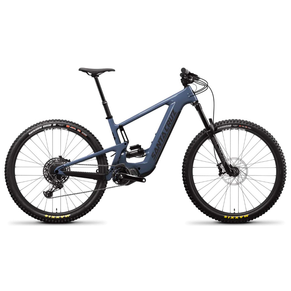 Bicicleta eléctrica Santa Cruz Heckler C Kit R azul en vista lateral completa